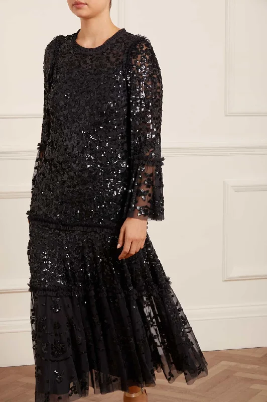 Annie Sequin Tiered Ankle Gown Sequin Dress Shine