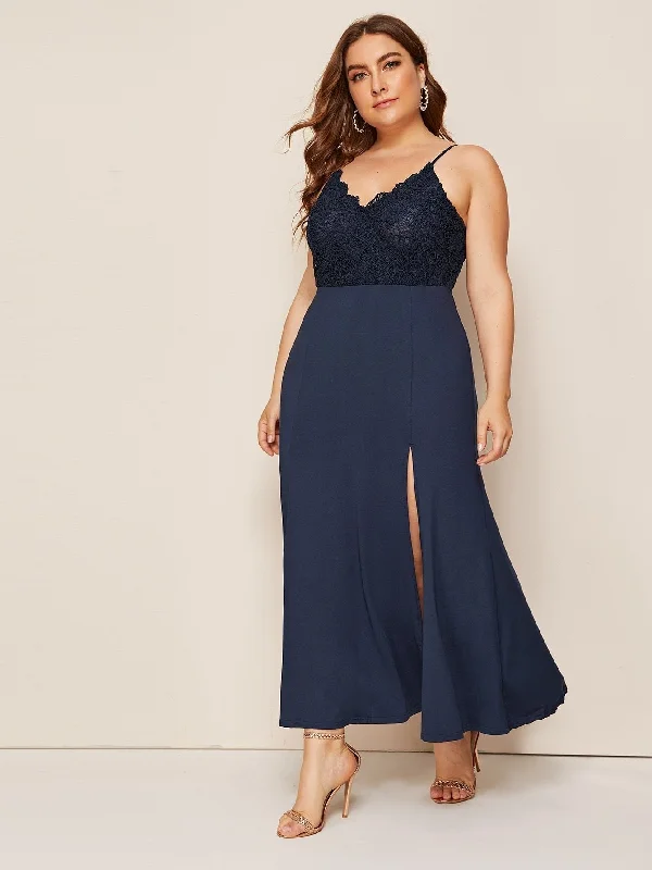 Plus Split Contrast Lace Cami Dress Lace Dress Sparkly