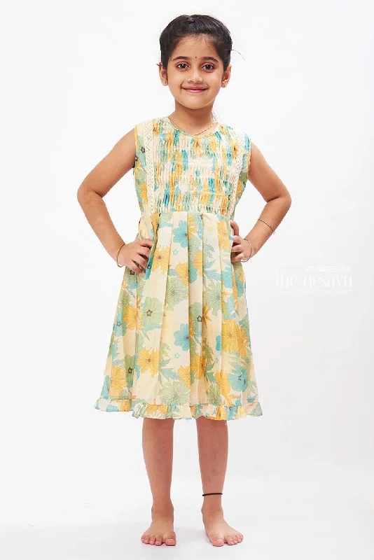 Sun-Kissed Floral Cotton Frock for Girls in Spring Hues