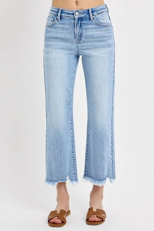 Risen Jeans Mid Rise Crop Straight Jeans