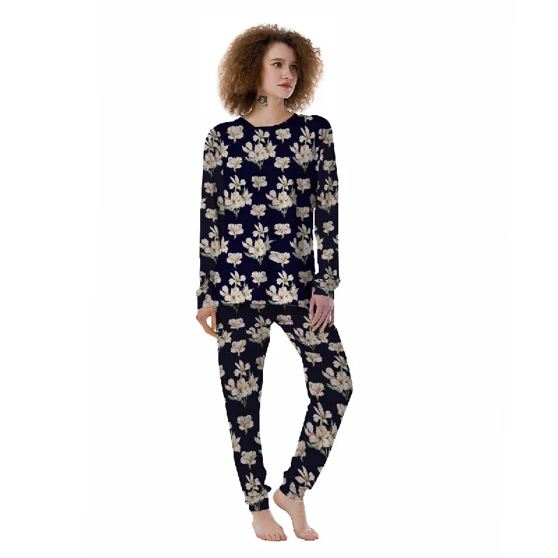 Alstroemeria Watercolor Print Pattern Women's Pajamas Fleece pajama sets