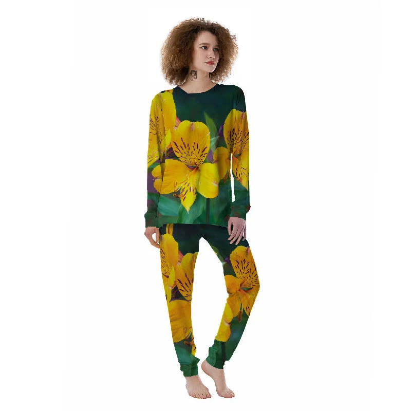 Alstroemeria Yellow Print Women's Pajamas Satin pajama sets