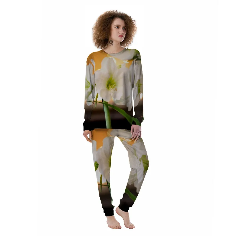 Amaryllis White Print Women's Pajamas Cotton pajama sets