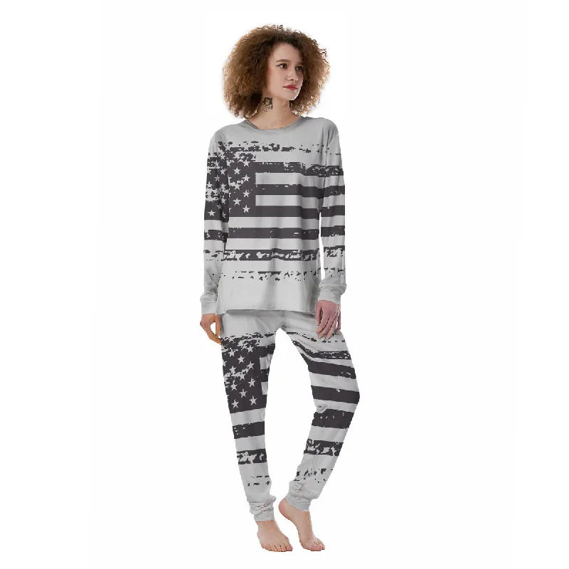 American Flag White And Black Print Women's Pajamas Maternity pajama sets