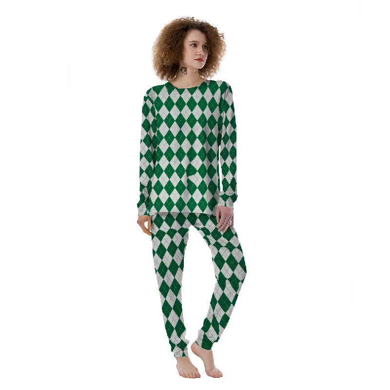Argyle Green And White Print Pattern Women's Pajamas Baby pajama sets
