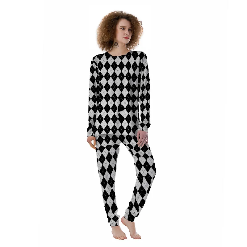 Argyle White And Black Print Pattern Women's Pajamas Best-selling pajama sets 2024