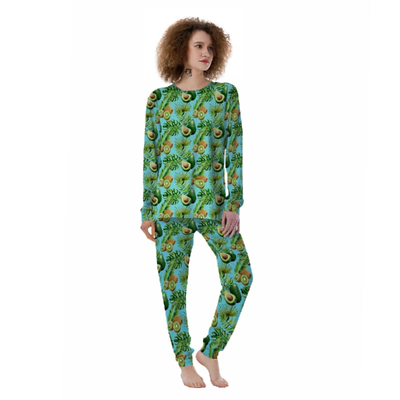 Avocado And Watercolor Kiwi Print Pattern Women's Pajamas Breathable cotton pajama sets