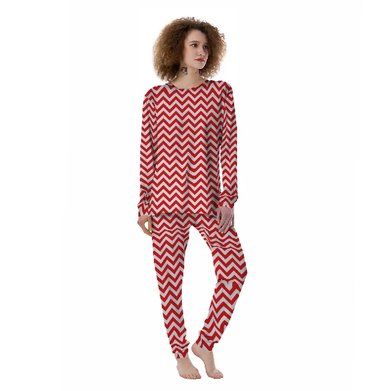 Red Zigzag Print Pattern Women's Pajamas Custom pajama sets with names