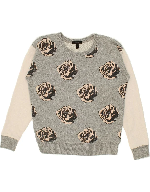 J. CREW Womens Oversized Sweatshirt Jumper UK 10 Small Grey Floral Cotton Crewneck sweaters