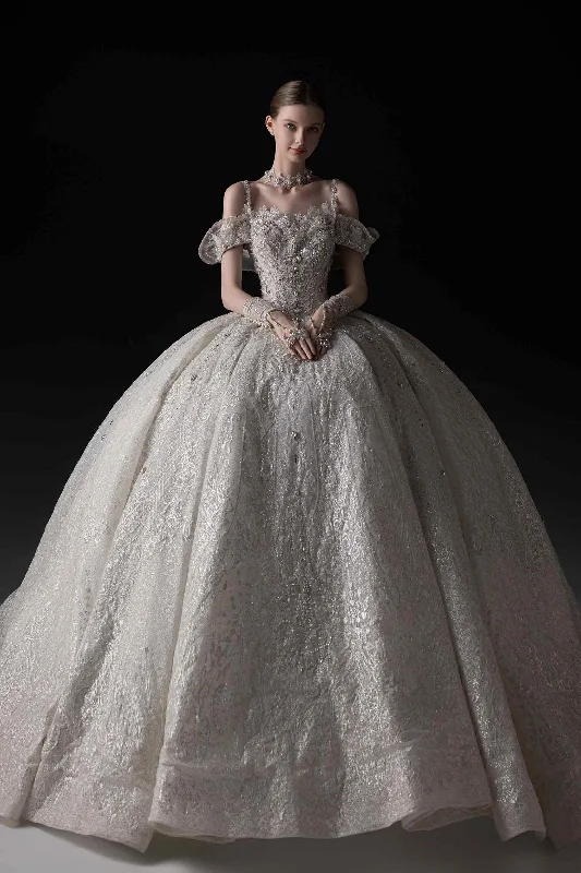 Ball Gown Cathedral Train Glitter Wedding Dress CW3367 Strapless Lace Dress