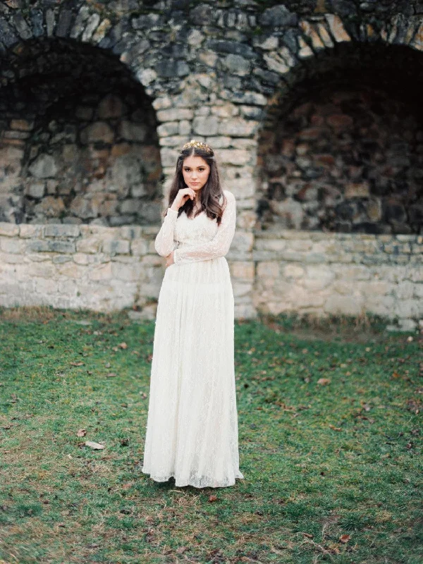 Boho Non-Corset Lace Wedding Dress With Long Sleeves-ET_711513 Off-shoulder Wedding Gown Boho Non-Corset Lace Wedding Dress With Long Sleeves-ET_711513 Off-shoulder Wedding Gown