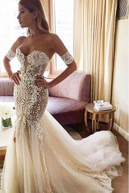 Charming Mermaid Sweetheart Backless Tulle Wedding Dresses with Lace Appliques STK15111 Sparkle Bridal Dress Charming Mermaid Sweetheart Backless Tulle Wedding Dresses with Lace Appliques STK15111 Sparkle Bridal Dress
