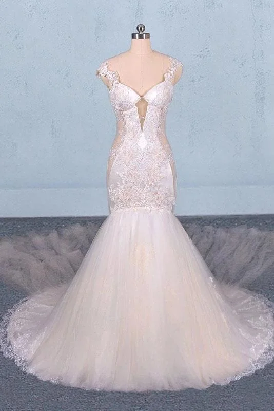 Charming Mermaid Tulle V-neck Wedding Dress, Sheer Back Long Bridal Dresses STK15112 Crystal Wedding Dress Charming Mermaid Tulle V-neck Wedding Dress, Sheer Back Long Bridal Dresses STK15112 Crystal Wedding Dress