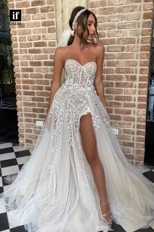 30532 - A-line Sweetheart Appliques Bohemian Wedding Dress Lace Wedding Dress