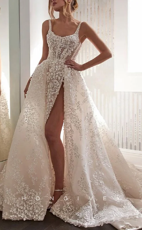 H1479 - Sexy Satin A-Line Bateau Straps Illusion Empire Floral Appliques With Side Slit Train Wedding Dress Glitter Wedding Dress H1479 - Sexy Satin A-Line Bateau Straps Illusion Empire Floral Appliques With Side Slit Train Wedding Dress Glitter Wedding Dress