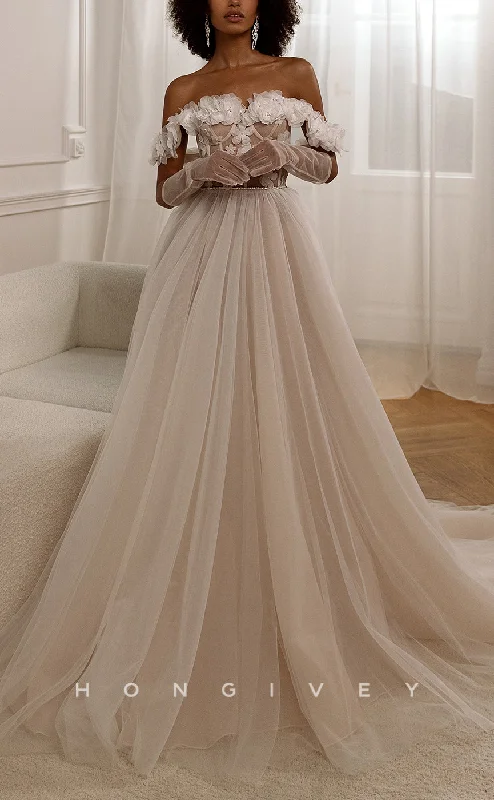 H1481 - Sexy Tulle A-Line Off-Shoulder Illusion Empire Floral Embossed Beaded With Train Wedding Dress Sparkling Wedding Dress H1481 - Sexy Tulle A-Line Off-Shoulder Illusion Empire Floral Embossed Beaded With Train Wedding Dress Sparkling Wedding Dress