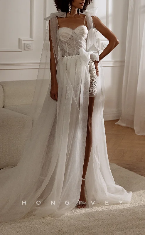 H1482 - Sexy Tulle A-Line Sweetheart Spaghetti Straps Bowknot Illusion Empire Appliques With Side Slit Train Wedding Dress Off-shoulder Bridal Dress H1482 - Sexy Tulle A-Line Sweetheart Spaghetti Straps Bowknot Illusion Empire Appliques With Side Slit Train Wedding Dress Off-shoulder Bridal Dress
