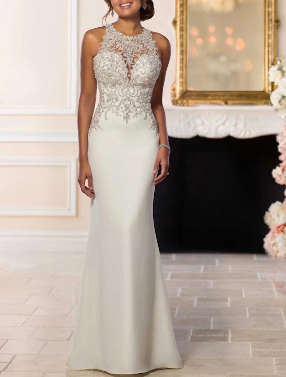 Engagement Open Back Formal Wedding Dresses Mermaid / Trumpet Illusion Neck Sleeveless Court Train Lace Bridal Gowns With Beading Appliques A-line Bridal Dress Engagement Open Back Formal Wedding Dresses Mermaid / Trumpet Illusion Neck Sleeveless Court Train Lace Bridal Gowns With Beading Appliques A-line Bridal Dress