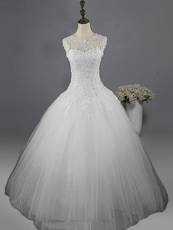 Glamorous Lace Ball Gown Tulle Wedding Dresses Elegant A-line Gown