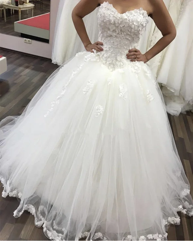Lace Flowers Sweetheart Drop Waistline Tulle Wedding Gowns Lace Boho Dress