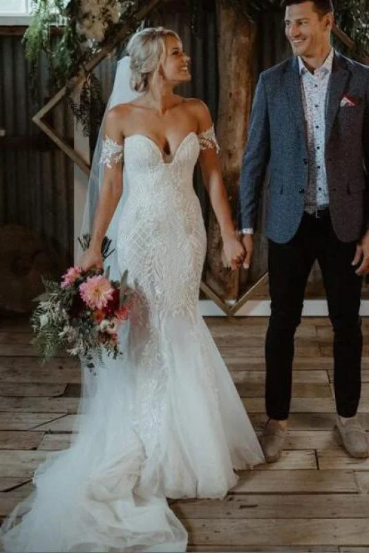 Mermaid Tulle Bohemian Dress Off the Shoulder Lace Beading Wedding Dresss Silk Bridal Dress Mermaid Tulle Bohemian Dress Off the Shoulder Lace Beading Wedding Dresss Silk Bridal Dress