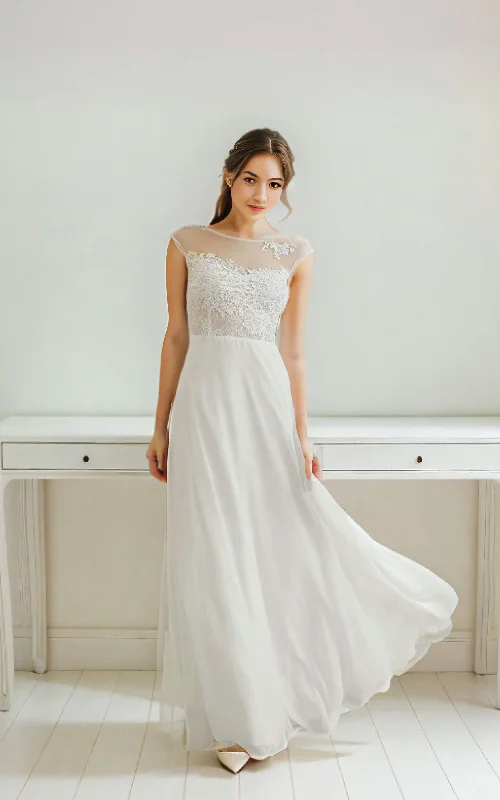 Modest Elegant Romantic A-Line Sweetheat Neckline Maxi Wedding Dress Floral Illusion Cap Sleeves Button Back Bridal Gown Off-shoulder Bridal Gown Modest Elegant Romantic A-Line Sweetheat Neckline Maxi Wedding Dress Floral Illusion Cap Sleeves Button Back Bridal Gown Off-shoulder Bridal Gown