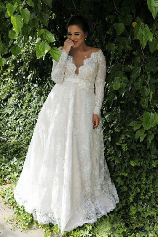 Sexy Sheer V Neck Long Sleeves Lace Floor Length Garden Plus Size Wedding Dress-715403 Vintage Lace Dress Sexy Sheer V Neck Long Sleeves Lace Floor Length Garden Plus Size Wedding Dress-715403 Vintage Lace Dress