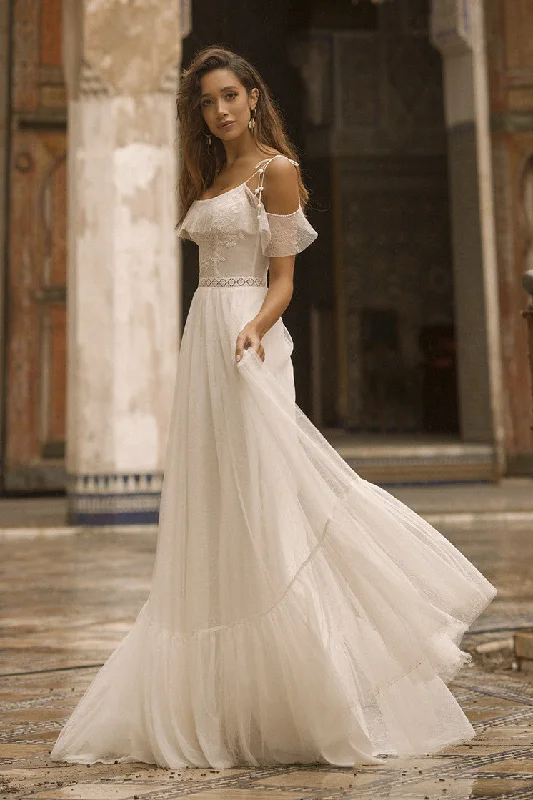 Spaghetti Straps Off-the-shoulder Adorable Tulle Wedding Dress With Lace Details-715856 Mermaid Lace Gown