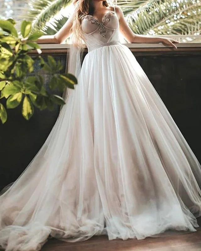 Tulle Princess Wedding Dress Sweetheart Corset Pearl Beaded Vintage Wedding Gown
