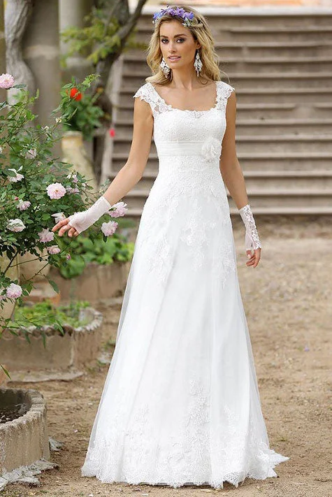 Vintage Western Queen Anne Neckline Boho A-Line Maxi Lace Sleeved Wedding Dress Classic Illusion Button Back Bridal Gown Lace A-line Dress Vintage Western Queen Anne Neckline Boho A-Line Maxi Lace Sleeved Wedding Dress Classic Illusion Button Back Bridal Gown Lace A-line Dress