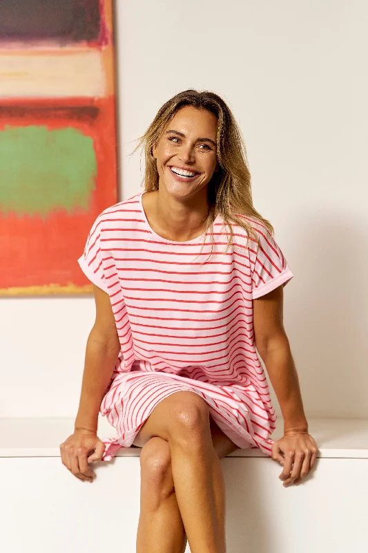 Betty Basics Maxine T-Shirt Dress Cherry Blossom Stripe Knitted maxi dresses
