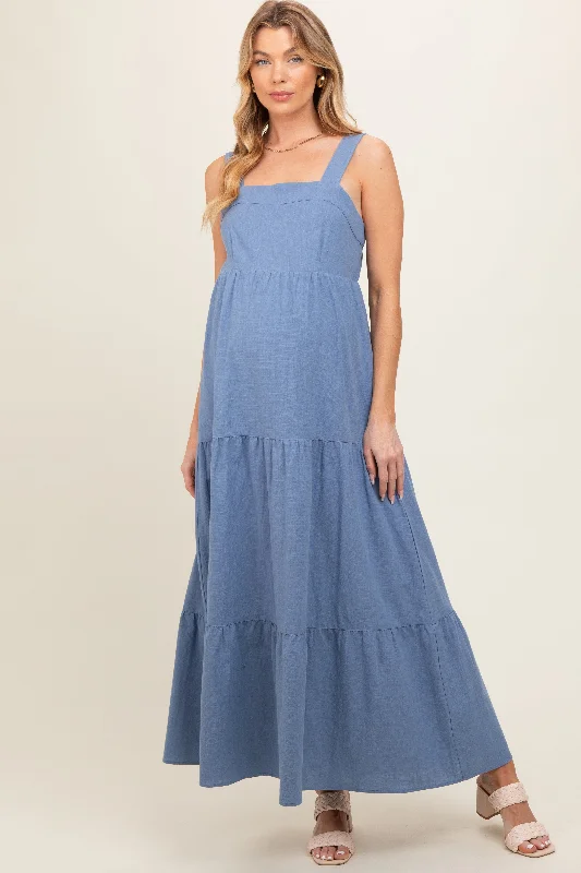 Blue Tiered Maternity Maxi Dress Sexy little black maxi dresses