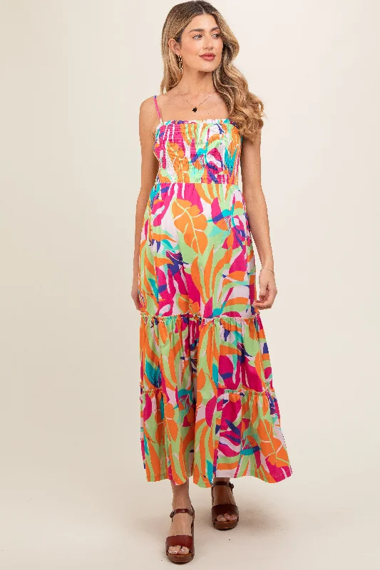 Green Printed Smocked Bodice Tiered Maternity Maxi Dress Zara maxi dresses