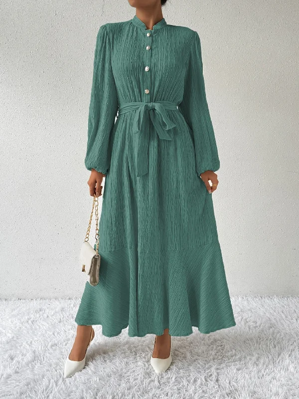 Honey Tie Waist Long Sleeve Dress Tiered maxi dresses