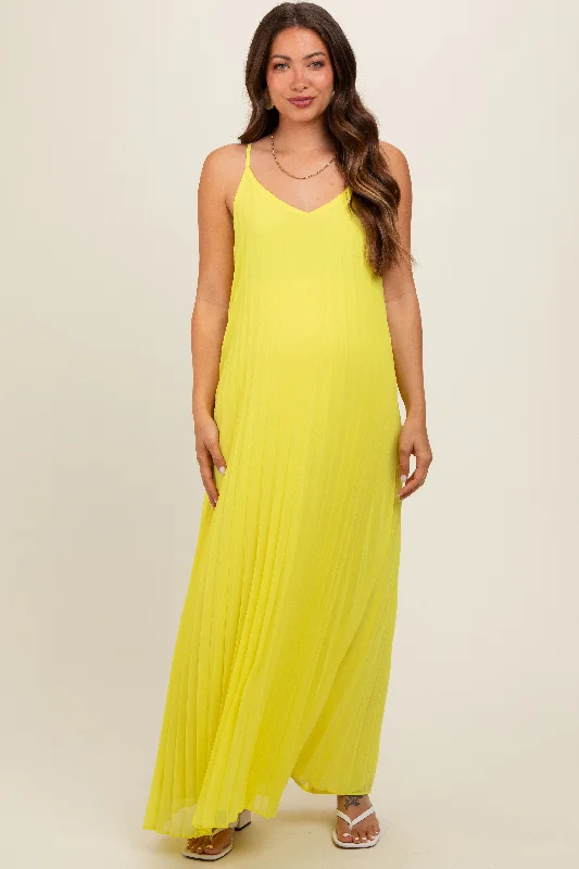 Lime Pleated Sleeveless Maternity Maxi Dress Party maxi dresses