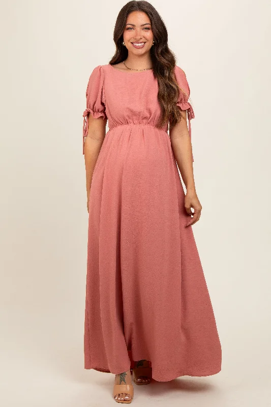 Mauve Open Back Maternity Maxi Dress Off-shoulder maxi dresses