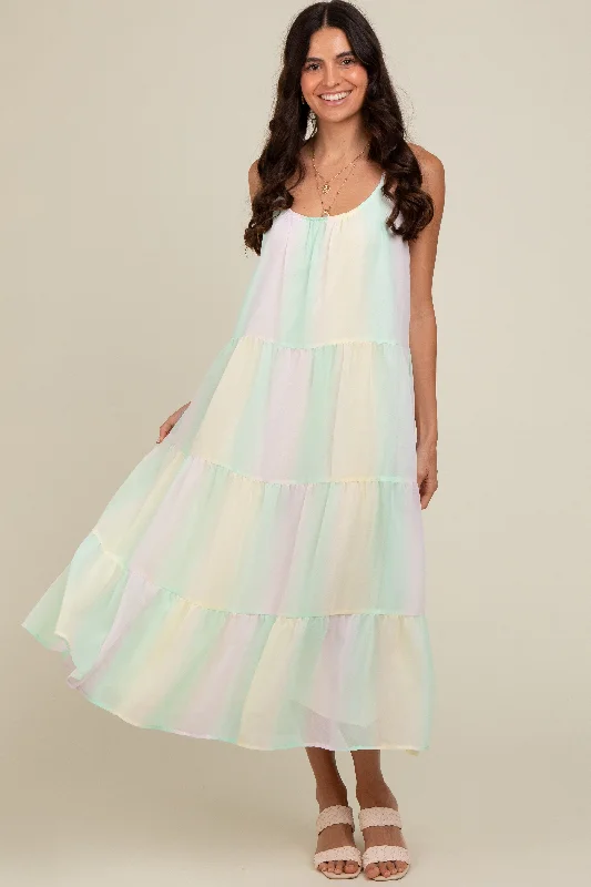Multicolor Pastel Ombre Tiered Maxi Dress Elegant maxi dresses