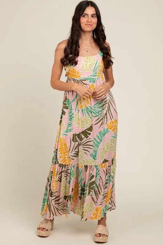 Pink Tropical Print Maxi Dress Cotton maxi dresses