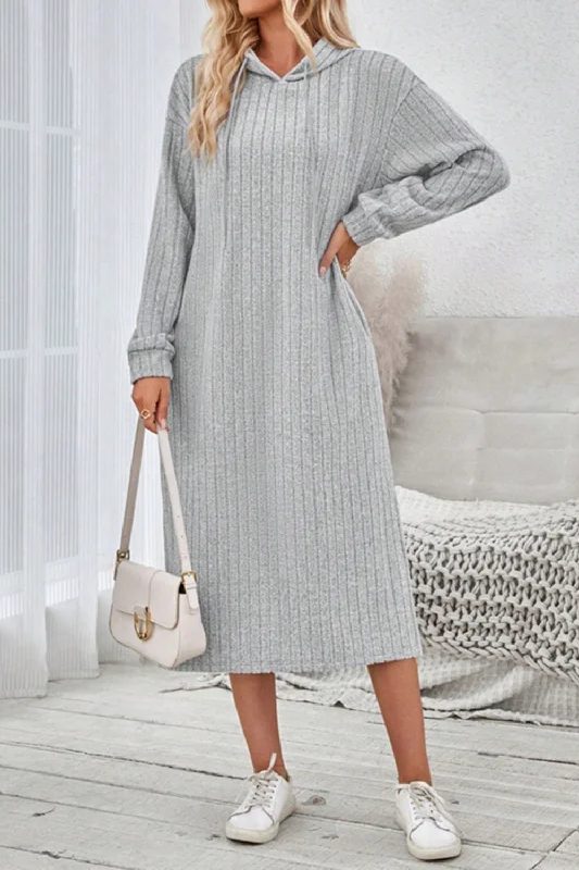 Side Slit Drawstring Long Sleeve Hooded Dress Cocktail maxi dresses