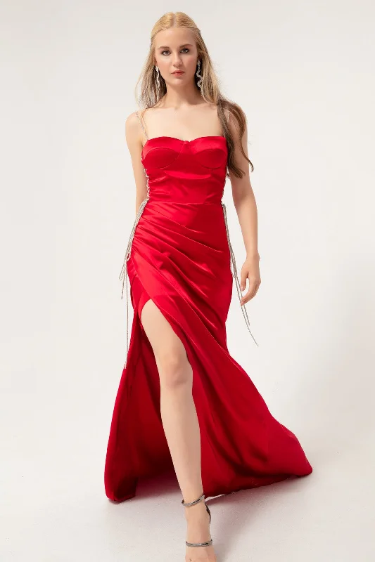 Woman Strapless Long Satin Evening Dress Sleeveless maxi dresses