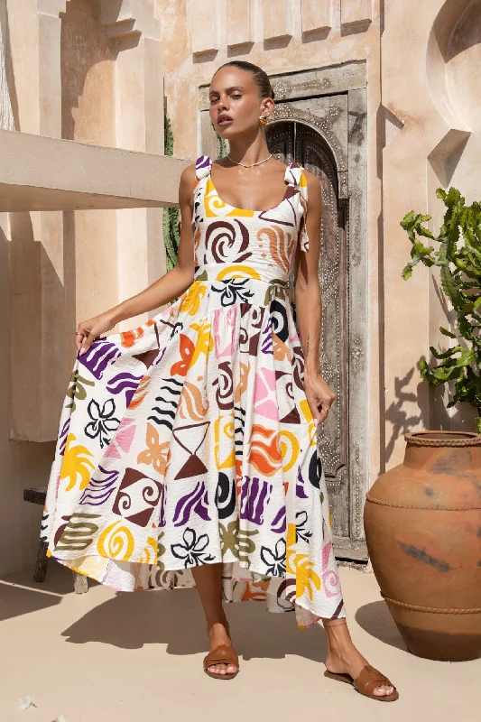 Bay Multicolour Abstract High Low Midi Dress Best midi dresses for date night