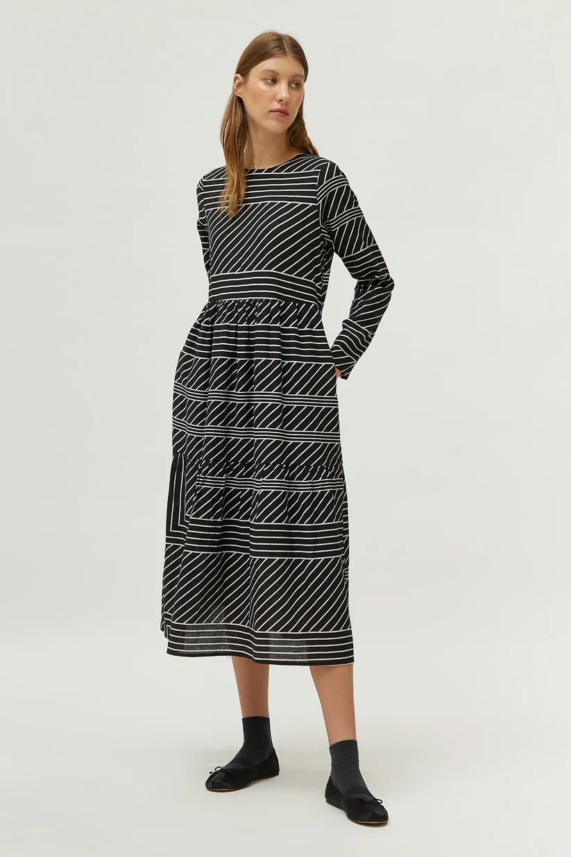 Black Stripe Print Midi Dress Trendy midi dresses under $50