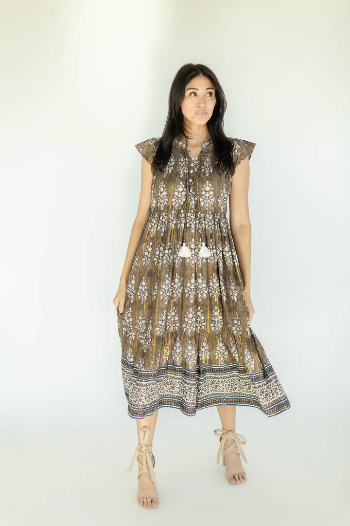 Nova Midi (Brown Lentil) Designer midi dresses