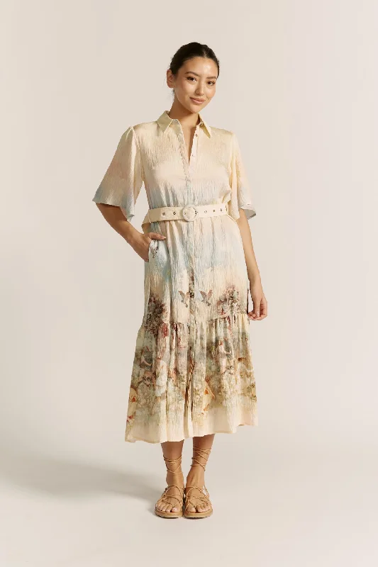 Lavinia Yellow Blue Abstract Belted Midi Dress Best midi dresses for formal events