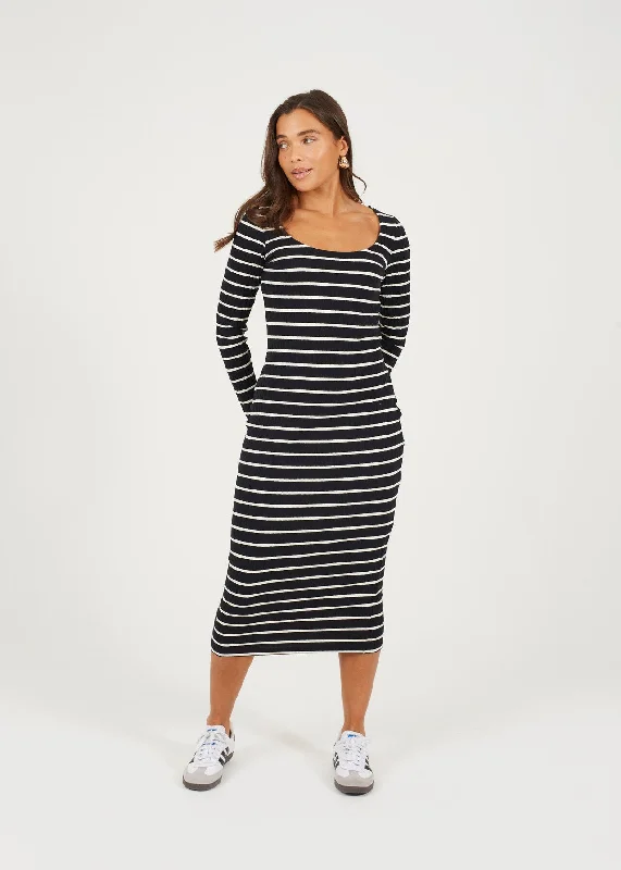 LONG SLEEVE STRIPED MIDI DRESS Best midi dresses for casual wear