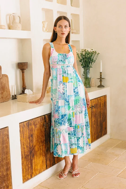 Maeve Aqua Blue Green Abstract Ruched Midi Dress Best midi dresses for curvy figures