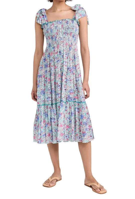Triny Long Dress In Aqua Petunia Printed Maxi Skirt