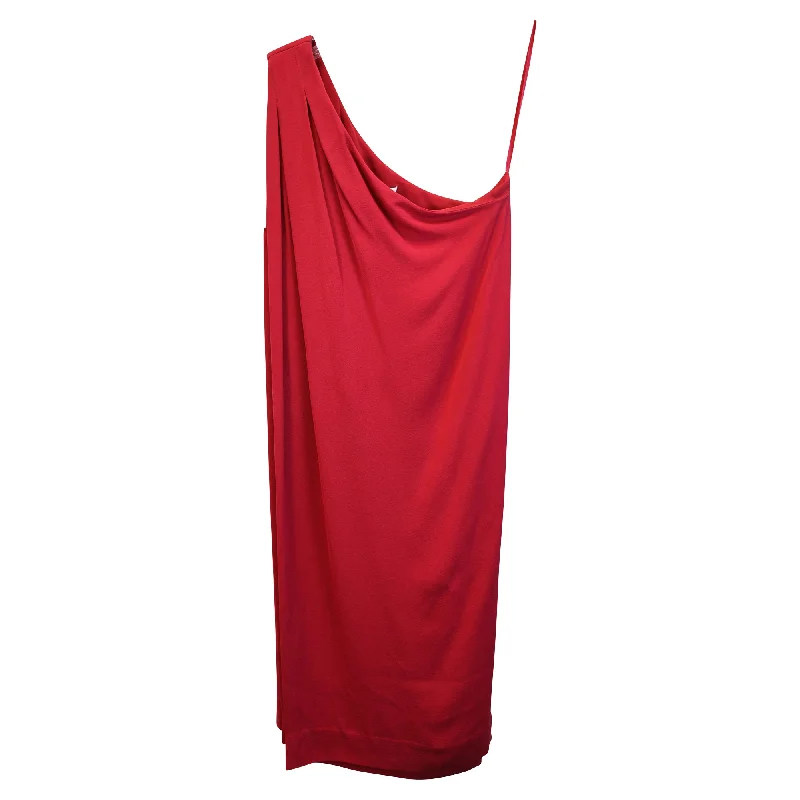 Diane Von Furstenberg One-Shoulder Dress in Red Polyester Breathable unclassified dresses