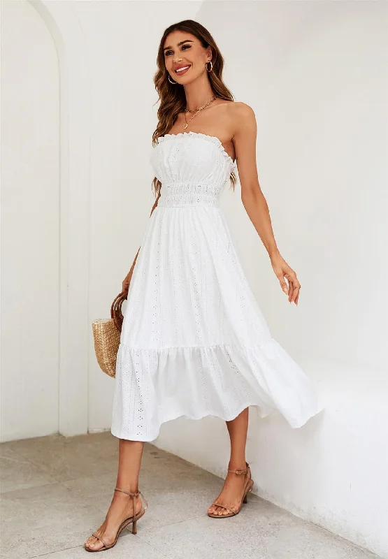 Embroidery Anglaise Midi Dress In White Winter Midi Skirt
