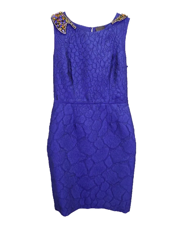 Fendi Embellished Collar Peplum Dress in Blue Polyester Velvet unclassified dresses